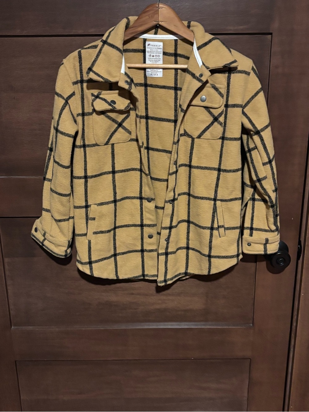 Kids Flannel Button-Down Plaid Shacket - Mustard Yellow